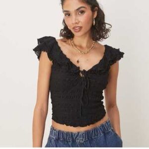 Free People Black Ruffled‎ Blouse